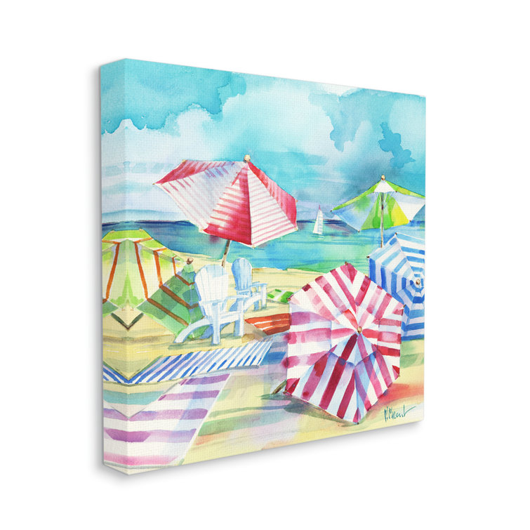 Rosecliff Heights Ventura Beach Stripped Umbrellas On Canvas Painting
